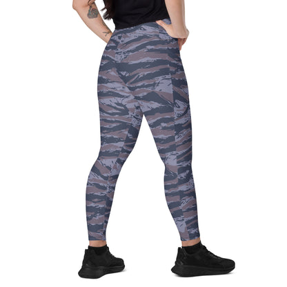 Serbian Tiger Stripe Blue Police CAMO Leggings with pockets - 2XS - Womens With Pockets