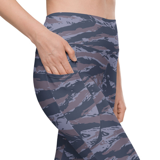 Serbian Tiger Stripe Blue Police CAMO Leggings with pockets - Womens With Pockets