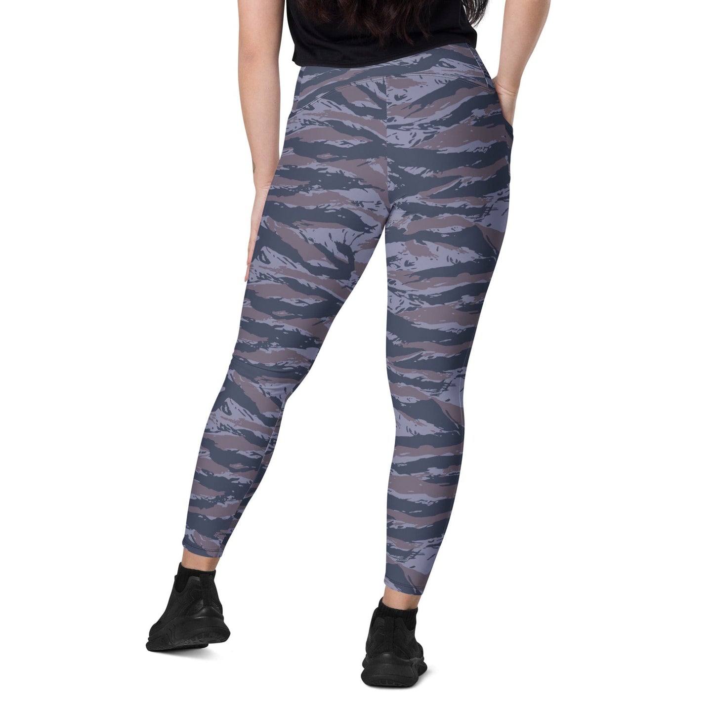 Serbian Tiger Stripe Blue Police CAMO Leggings with pockets - Womens With Pockets