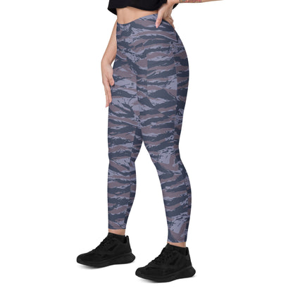 Serbian Tiger Stripe Blue Police CAMO Leggings with pockets - Womens With Pockets