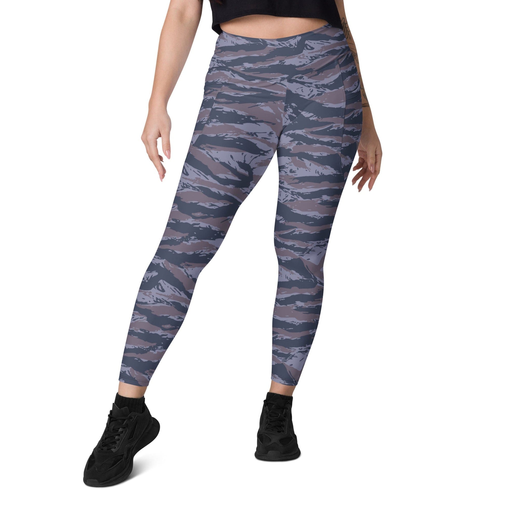 Serbian Tiger Stripe Blue Police CAMO Leggings with pockets - Womens With Pockets