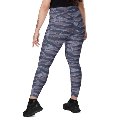 Serbian Tiger Stripe Blue Police CAMO Leggings with pockets - Womens With Pockets