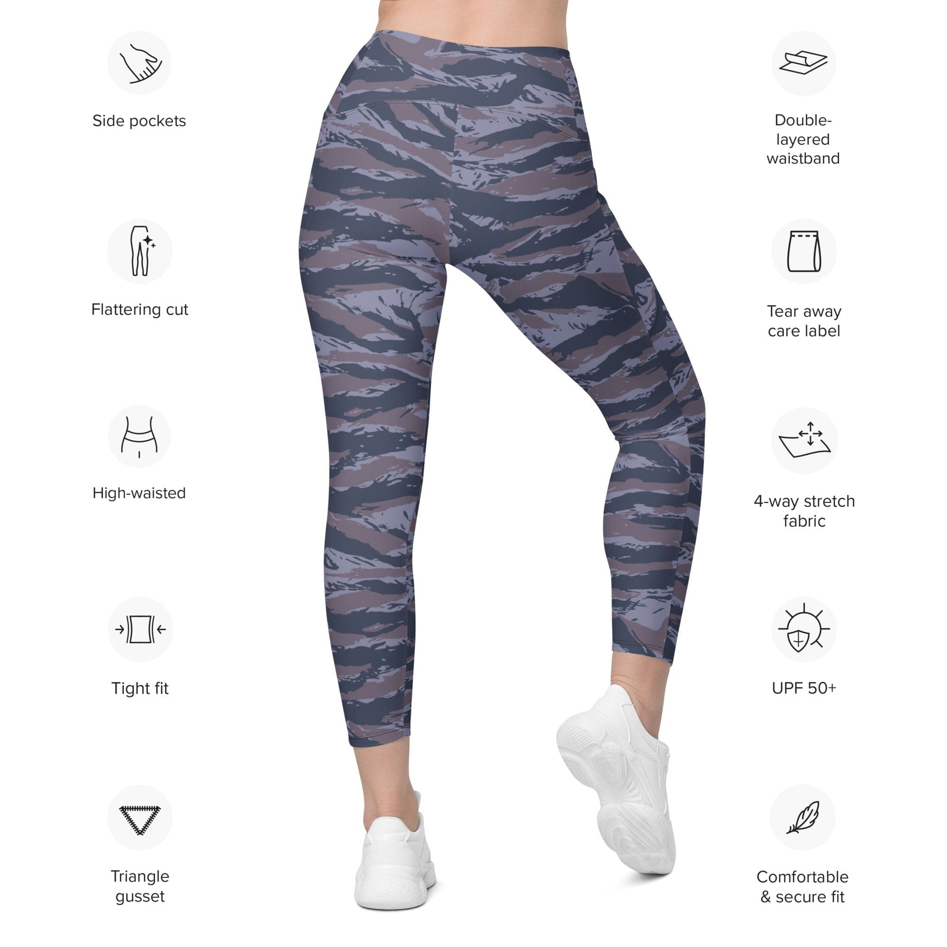 Serbian Tiger Stripe Blue Police CAMO Leggings with pockets - Womens With Pockets