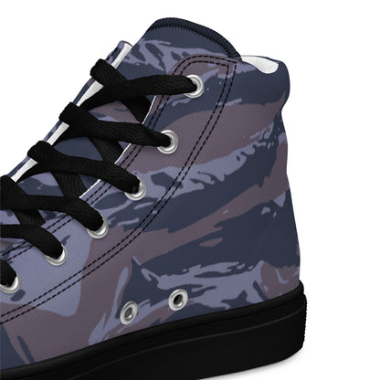 Serbian Tiger Stripe Blue Police CAMO Men’s high top canvas shoes - Mens High Top Canvas Shoes