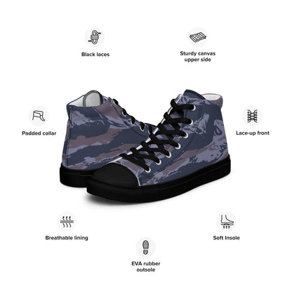 Serbian Tiger Stripe Blue Police CAMO Men’s high top canvas shoes - Mens High Top Canvas Shoes