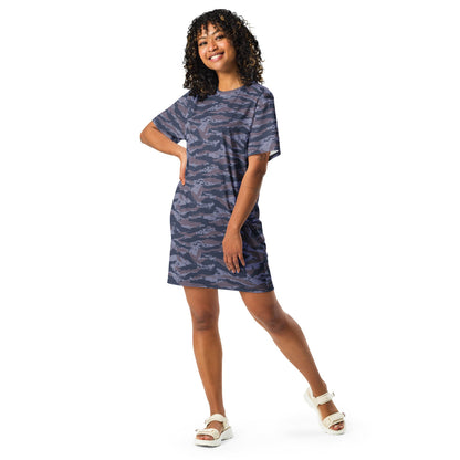 Serbian Tiger Stripe Blue Police CAMO T-shirt dress - Womens T-Shirt Dress