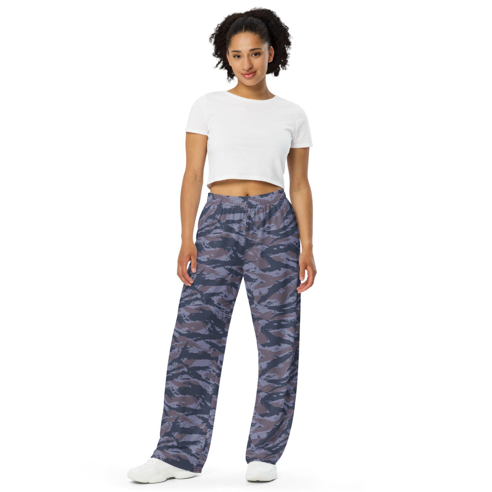 Serbian Tiger Stripe Blue Police CAMO unisex wide-leg pants - Unisex Wide-Leg Pants