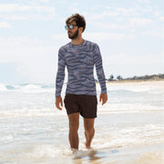 Tiger Stripe Balkan Blue CAMO Mens Long-Sleeve Rash Guard - XS