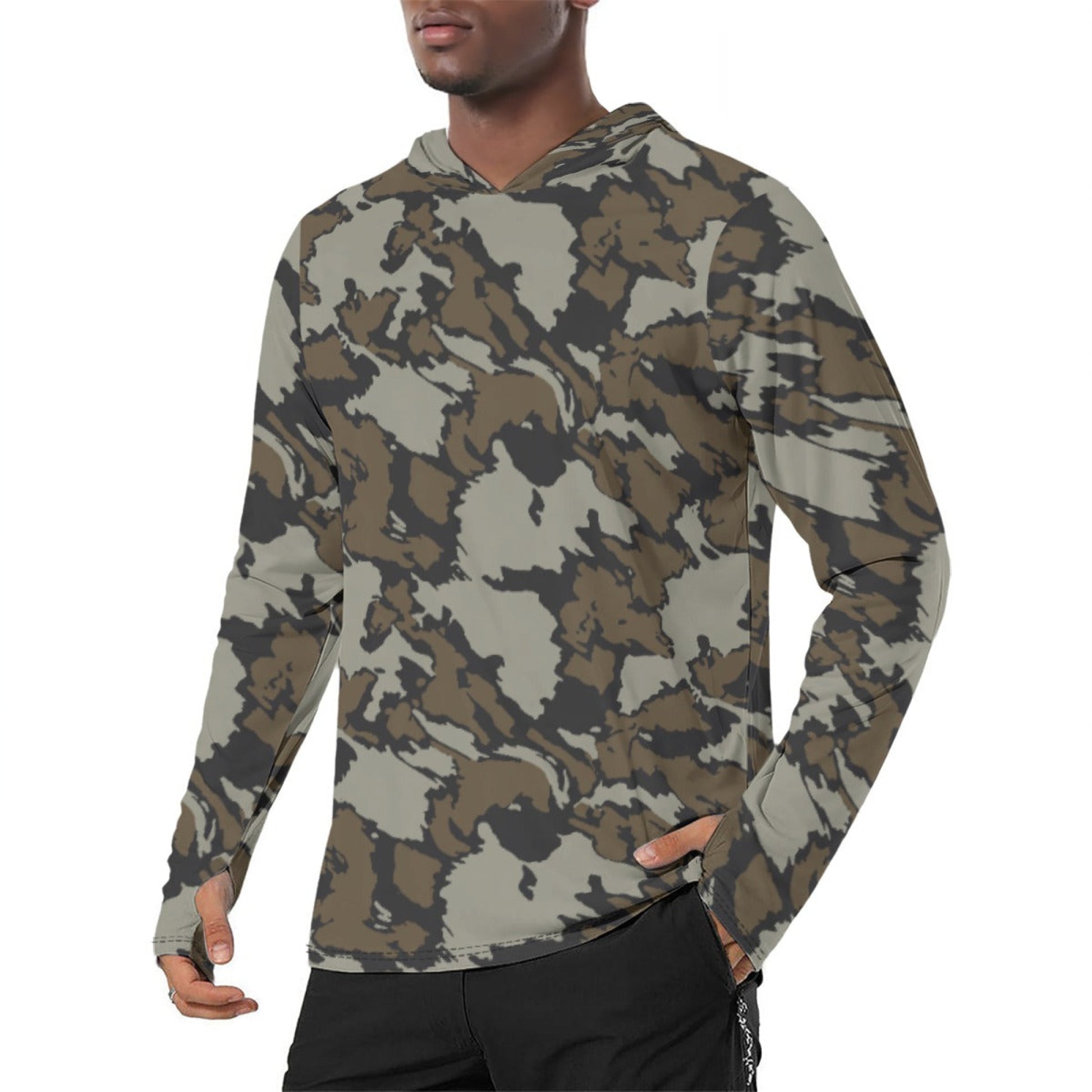 Shadow Timber CAMO Mens Sunscreen Sports Hoodie With Thumb Holes - S / White
