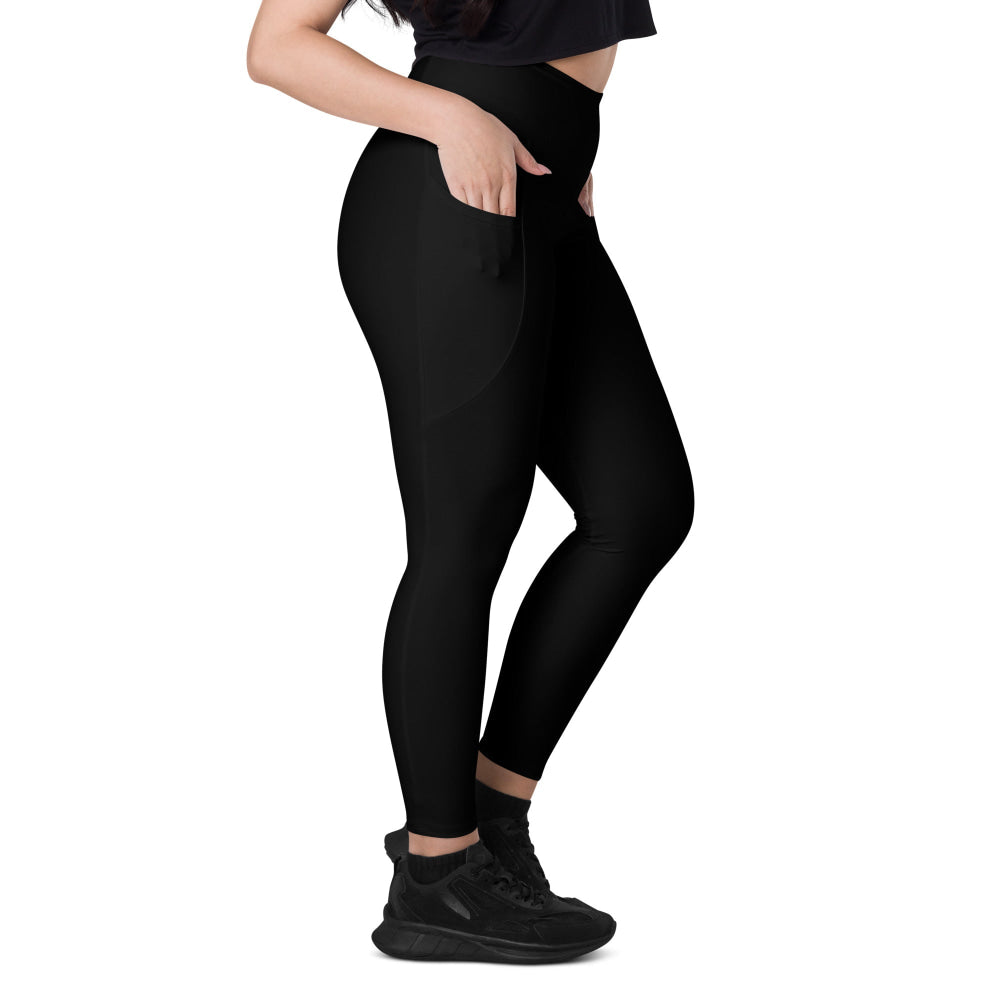 Solid Color Black Leggings with pockets - Womens With Pockets