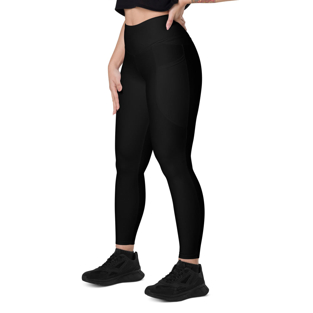 Solid Color Black Leggings with pockets - Womens With Pockets