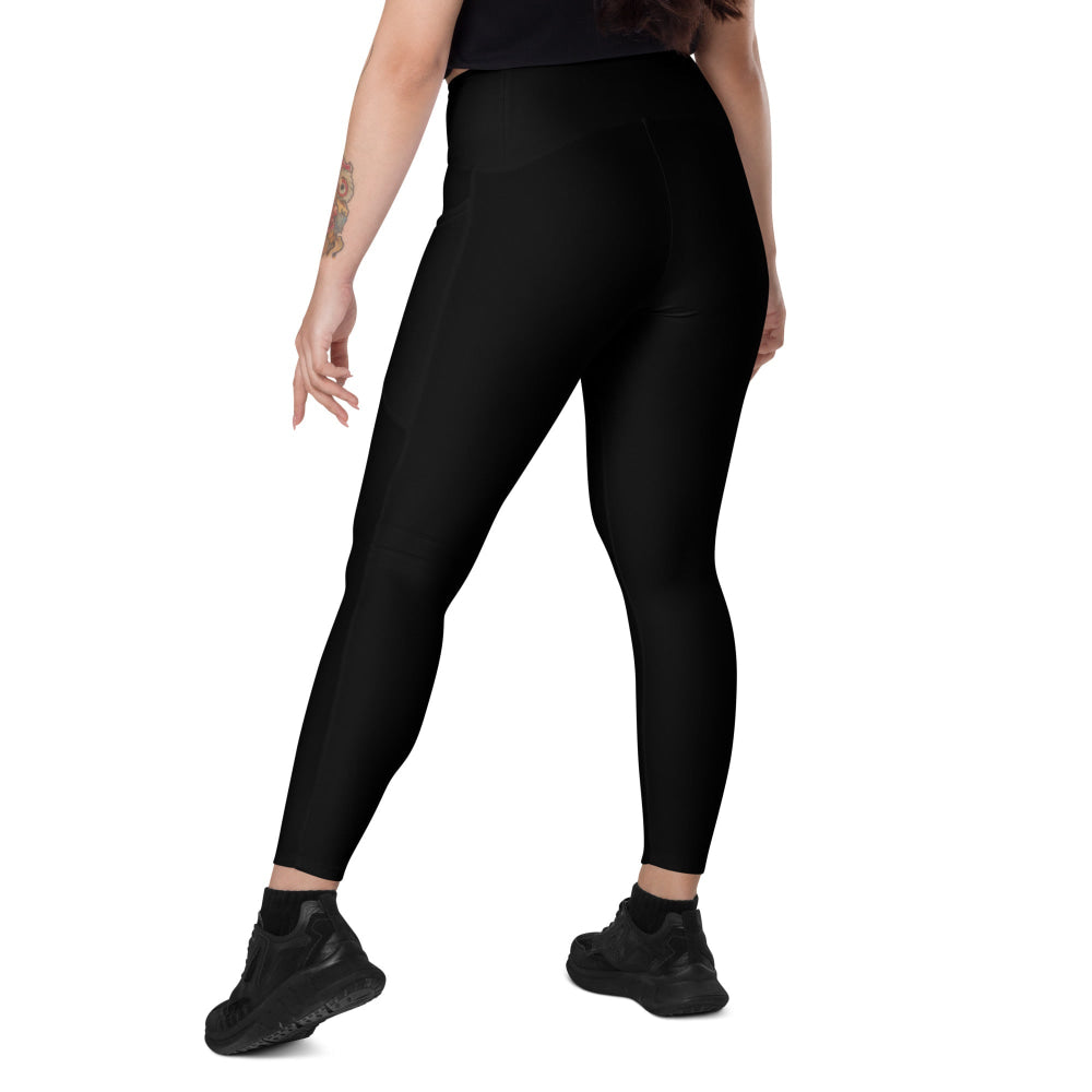 Solid Color Black Leggings with pockets - Womens With Pockets