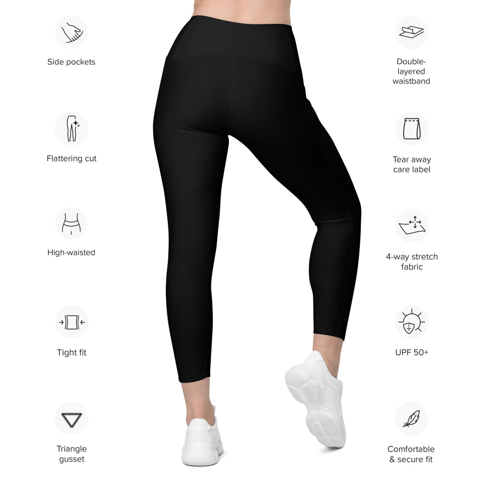 Solid Color Black Leggings with pockets - Womens With Pockets