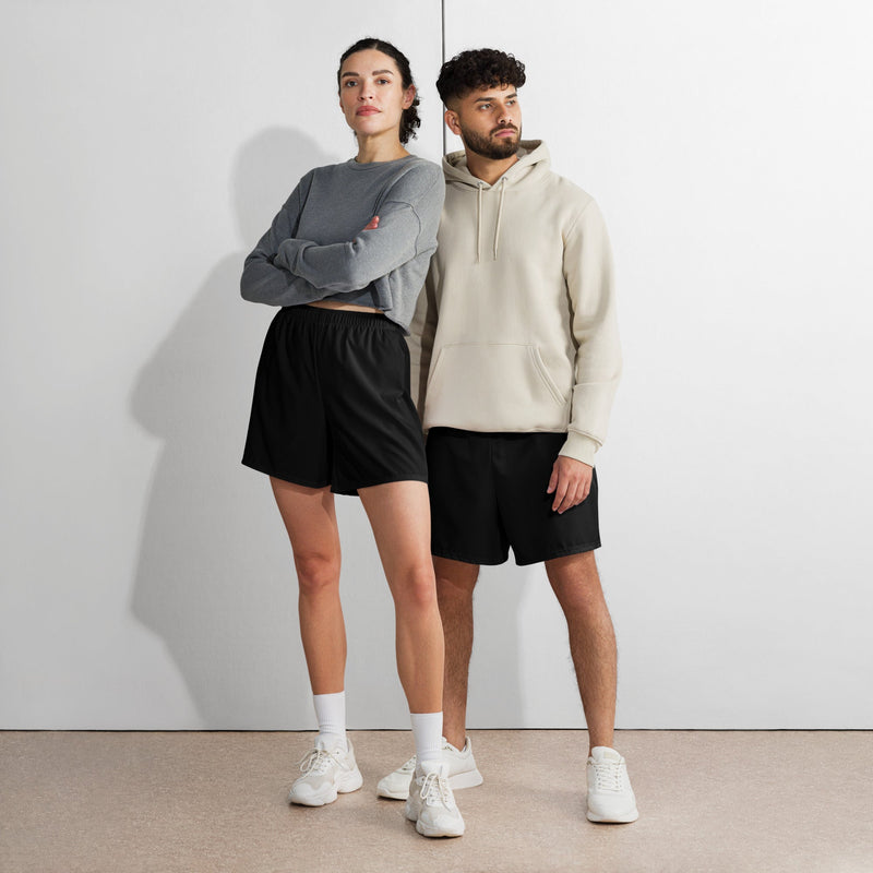 Solid Color Black Unisex Athletic Long Shorts