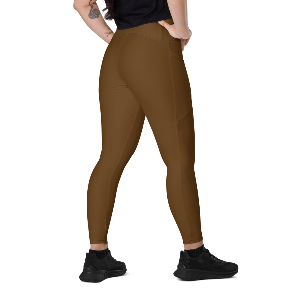 Solid Color Brown Leggings with pockets - 2XS - Womens With Pockets