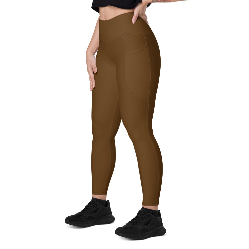 Solid Color Brown Leggings with pockets - Womens With Pockets