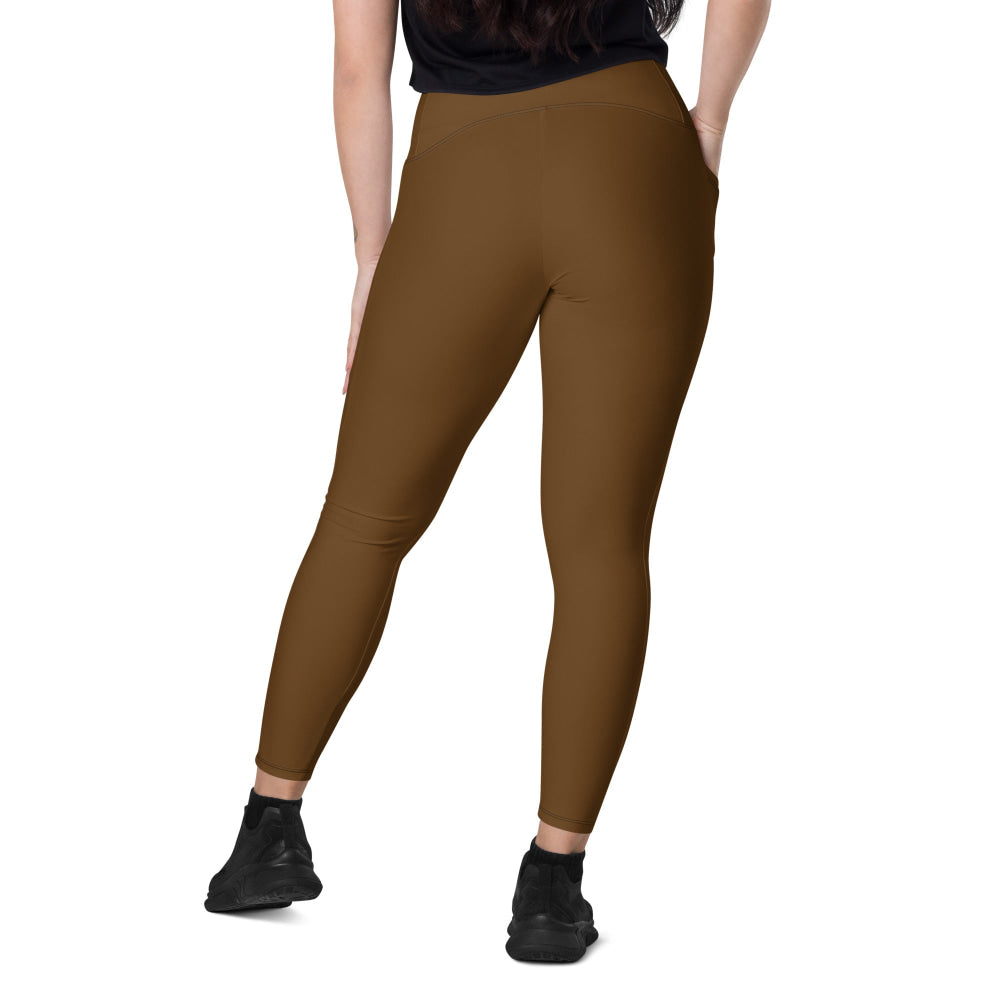 Solid Color Brown Leggings with pockets - Womens With Pockets