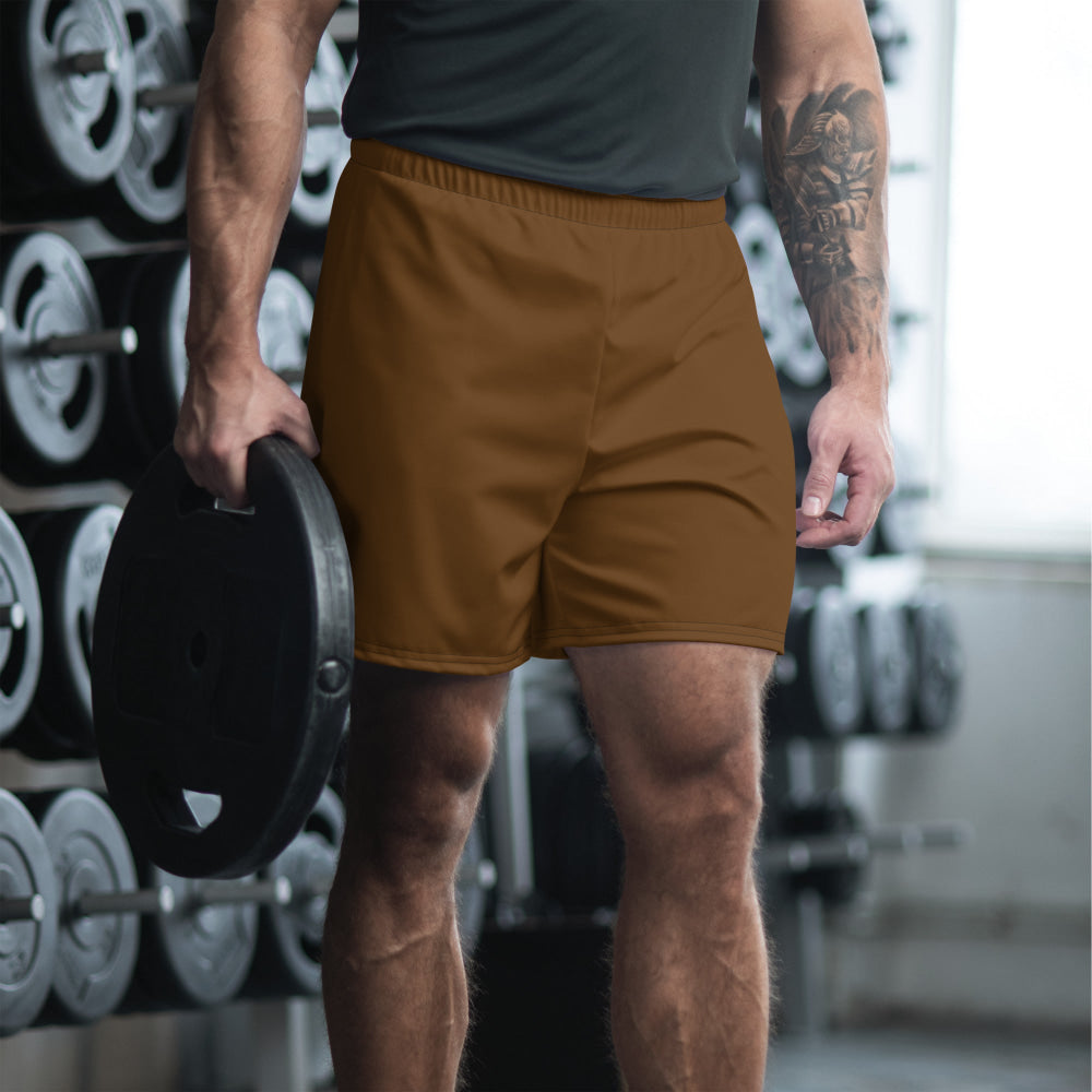 Solid Color Brown Unisex Athletic Long Shorts - 2XS