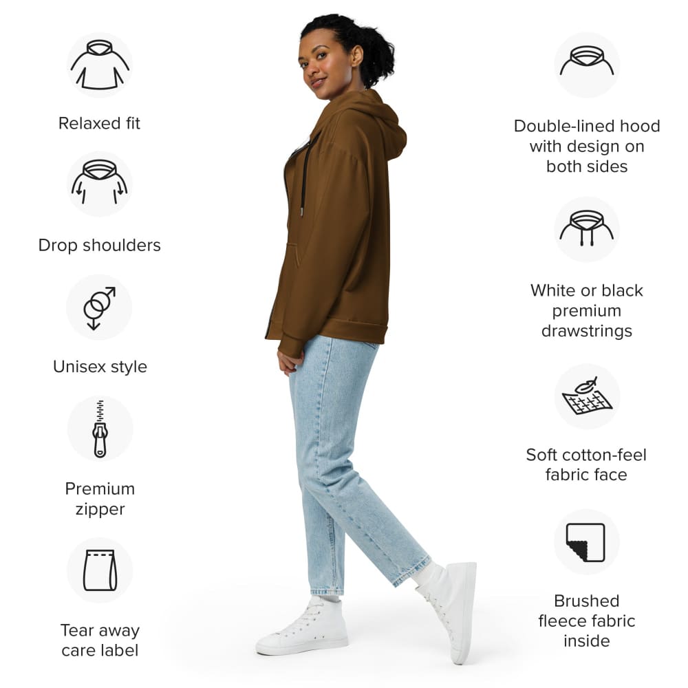 Solid Color Brown Unisex zip hoodie - Unisex Zip Hoodie
