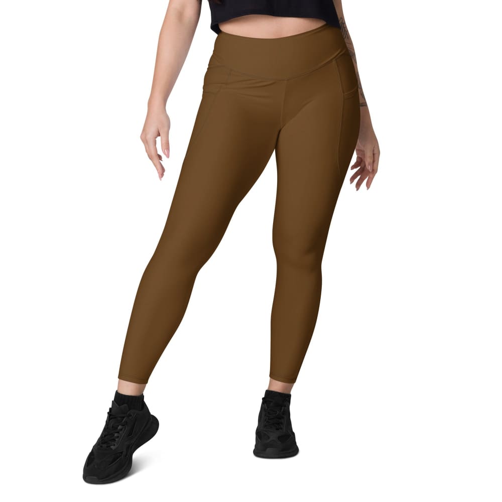 Solid Color Brown Women’s Leggings with pockets - Womens Leggings With Pockets