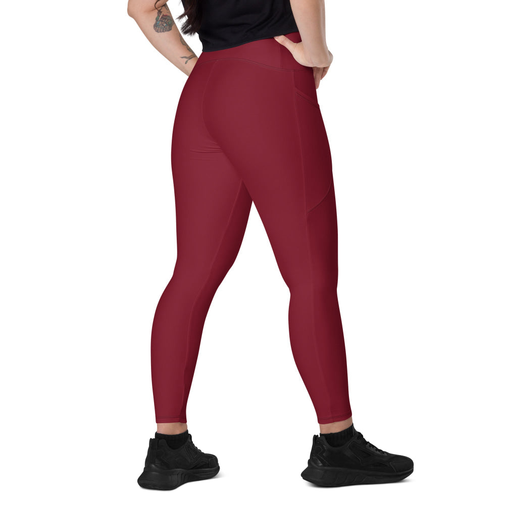 Solid Color Burgundy Leggings with pockets - 2XS - Womens With Pockets