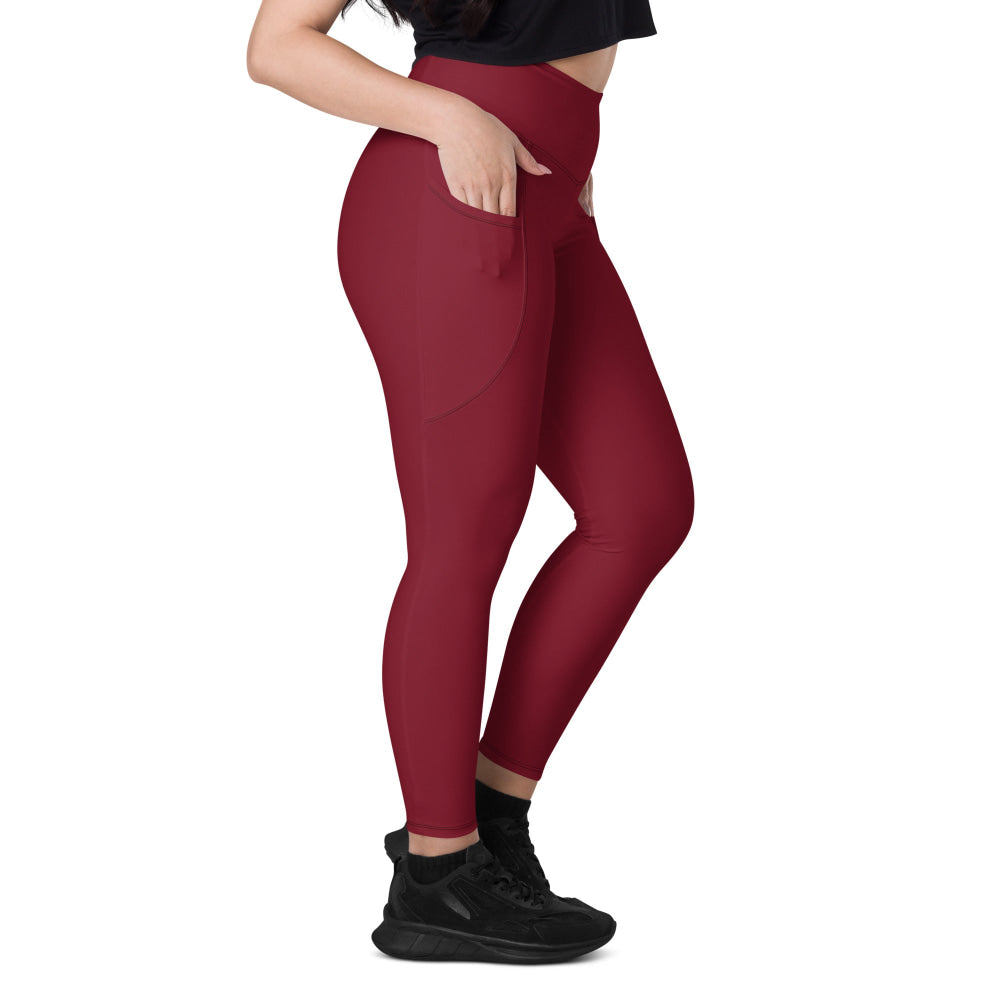 Solid Color Burgundy Leggings with pockets - Womens With Pockets