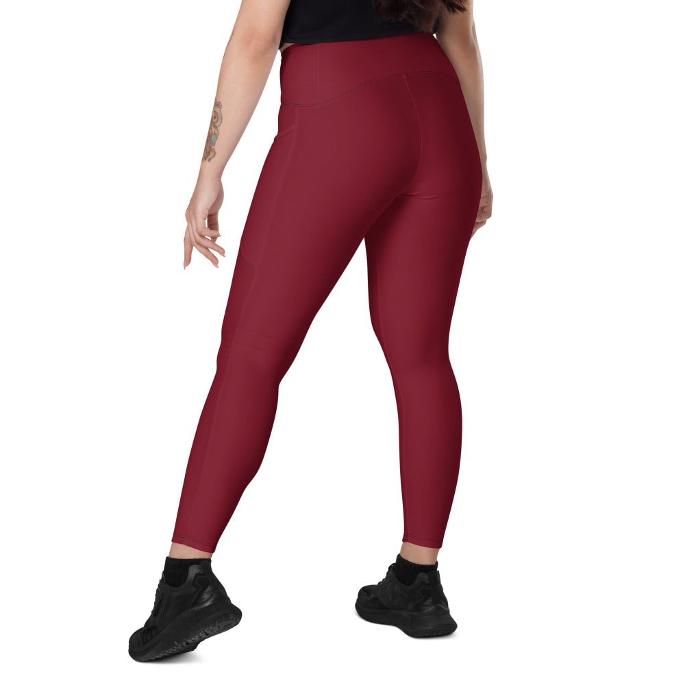 Solid Color Burgundy Leggings with pockets - Womens With Pockets