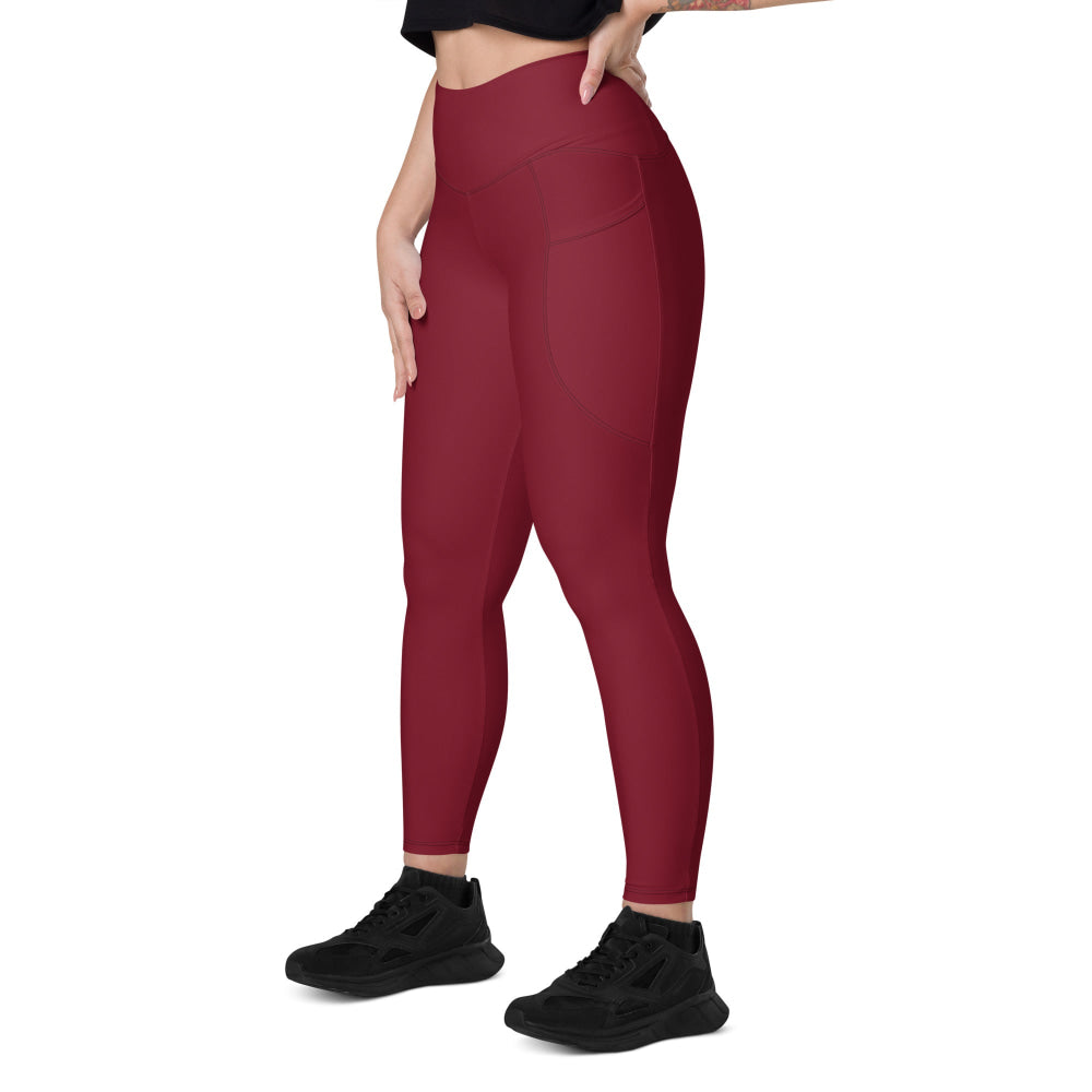 Solid Color Burgundy Leggings with pockets - Womens With Pockets