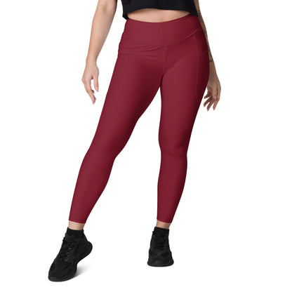 Solid Color Burgundy Leggings with pockets - Womens With Pockets