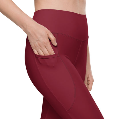 Solid Color Burgundy Leggings with pockets - Womens With Pockets