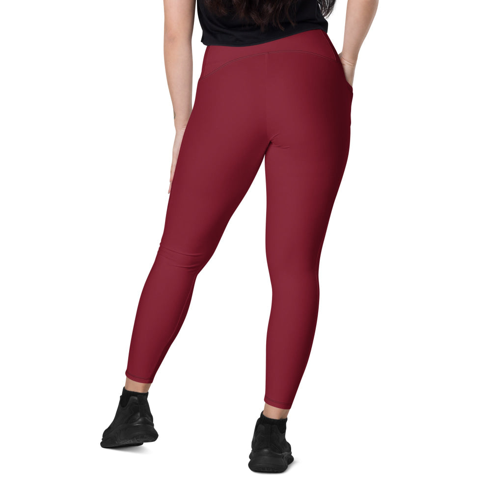 Solid Color Burgundy Leggings with pockets - Womens With Pockets