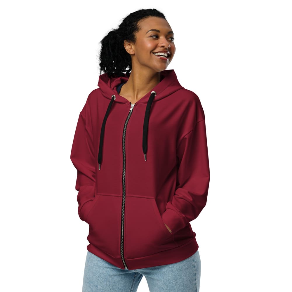 Solid Color Burgundy Unisex zip hoodie - Unisex Zip Hoodie