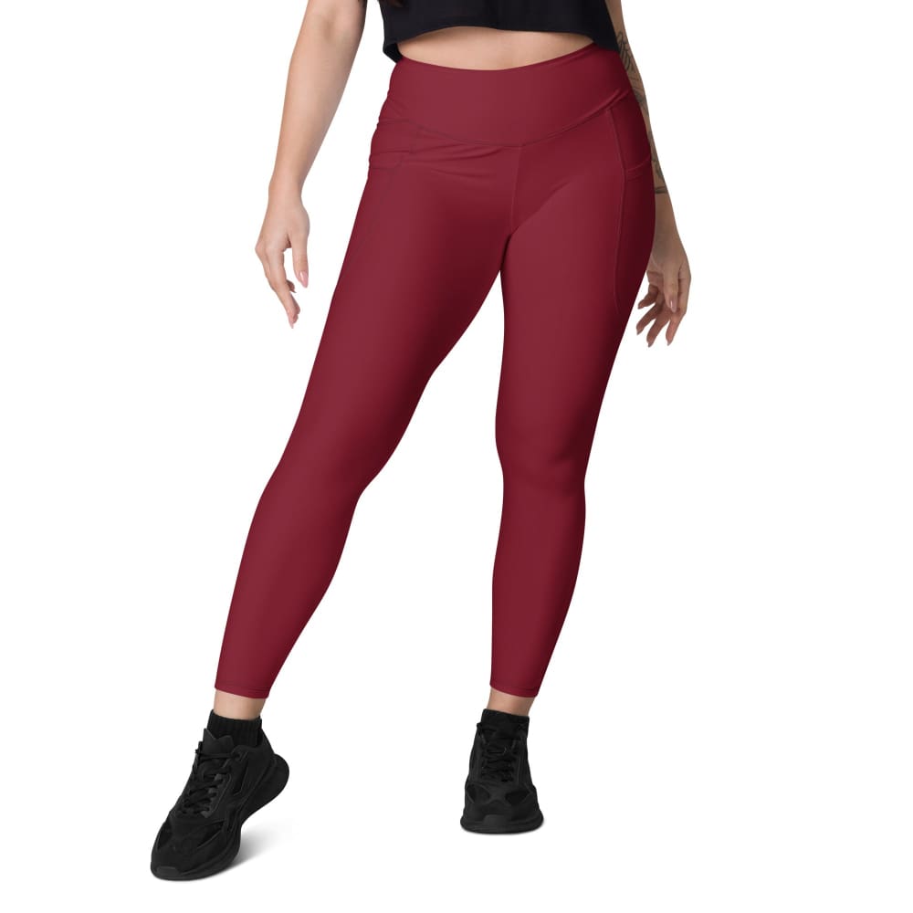 Solid Color Burgundy Women’s Leggings with pockets - Womens Leggings With Pockets