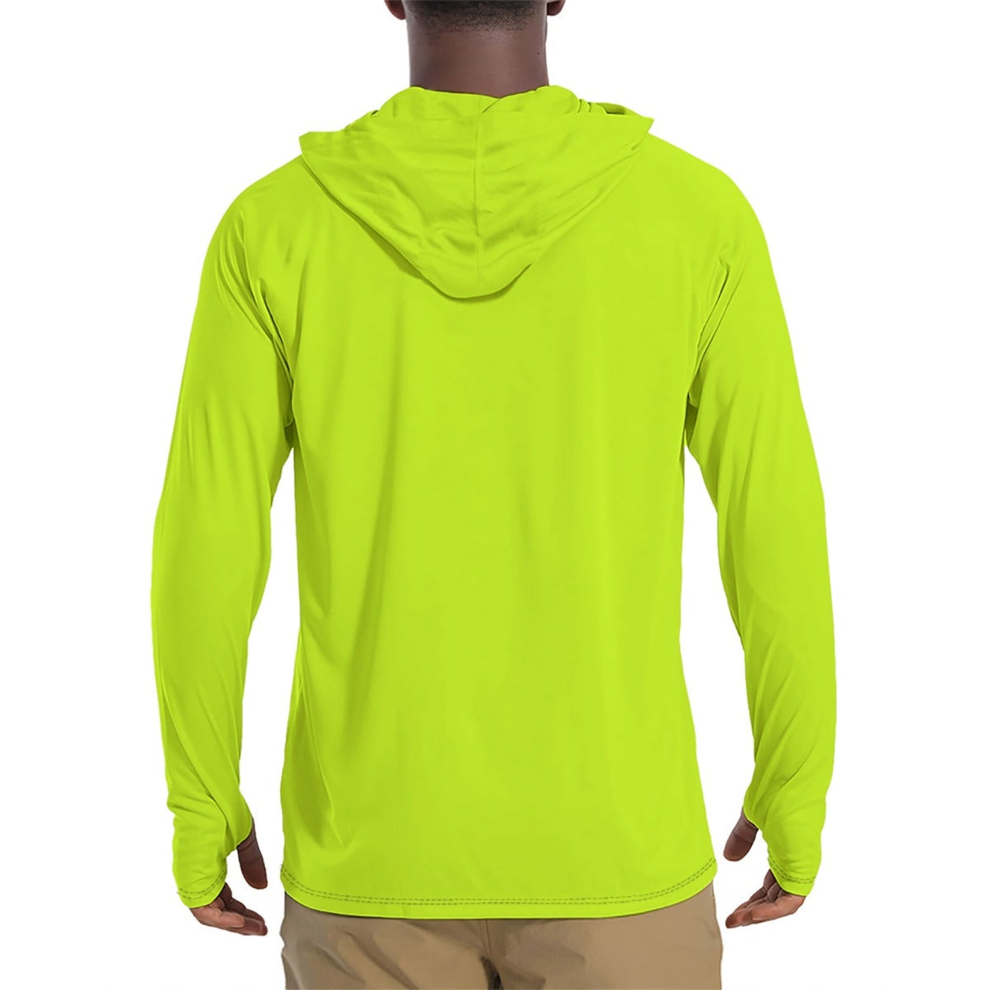 Solid Color Chartreuse Mens Sunscreen Sports Hoodie With Thumb Holes