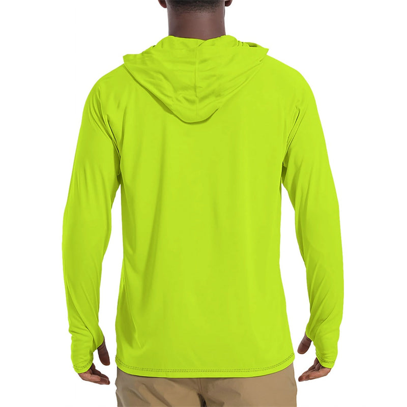 Solid Color Chartreuse Mens Sunscreen Sports Hoodie With Thumb Holes