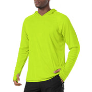 Solid Color Chartreuse Mens Sunscreen Sports Hoodie With Thumb Holes - S / White