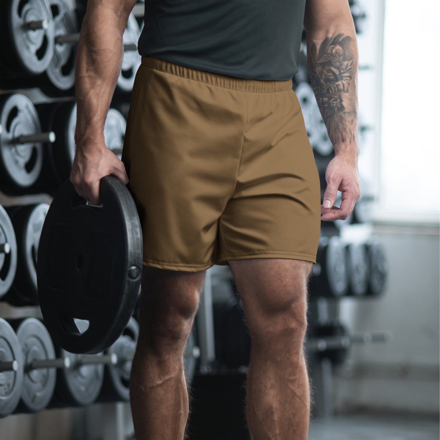Solid Color Coyote Tan Unisex Athletic Long Shorts - 2XS