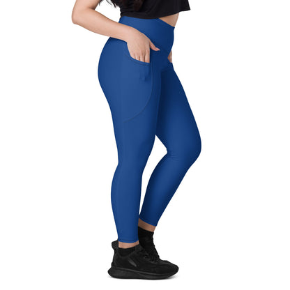 Solid Color Dark Cerulean Leggings with pockets - Womens With Pockets