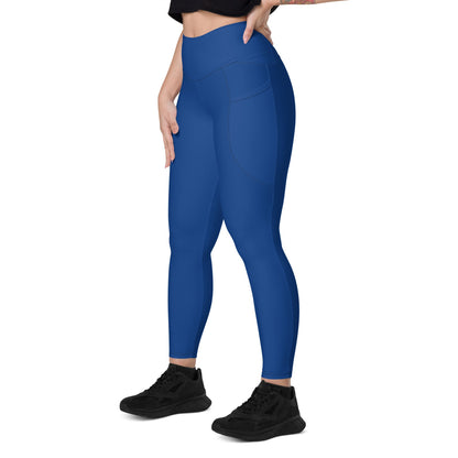 Solid Color Dark Cerulean Leggings with pockets - Womens With Pockets