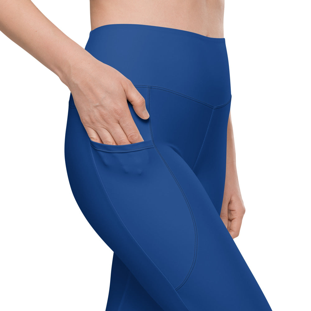 Solid Color Dark Cerulean Leggings with pockets - Womens With Pockets