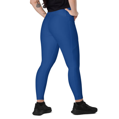 Solid Color Dark Cerulean Leggings with pockets - 2XS - Womens With Pockets