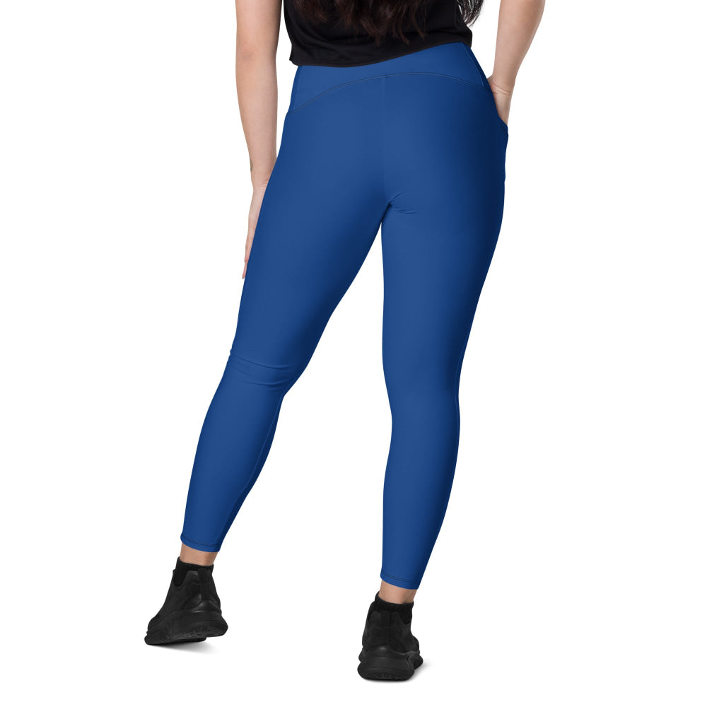 Solid Color Dark Cerulean Leggings with pockets - Womens With Pockets