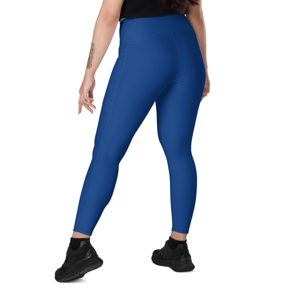 Solid Color Dark Cerulean Leggings with pockets - Womens With Pockets