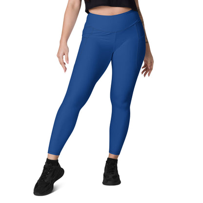 Solid Color Dark Cerulean Leggings with pockets - Womens With Pockets