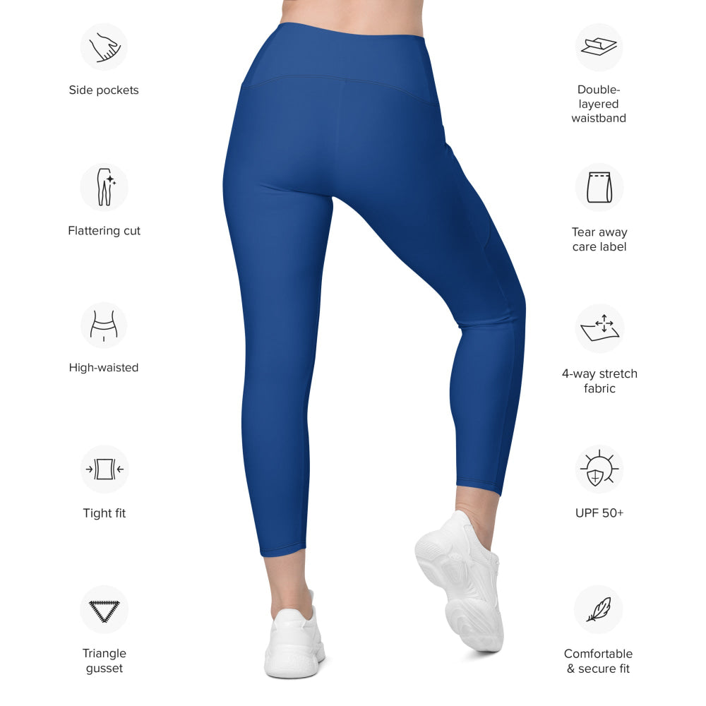 Solid Color Dark Cerulean Leggings with pockets - Womens With Pockets