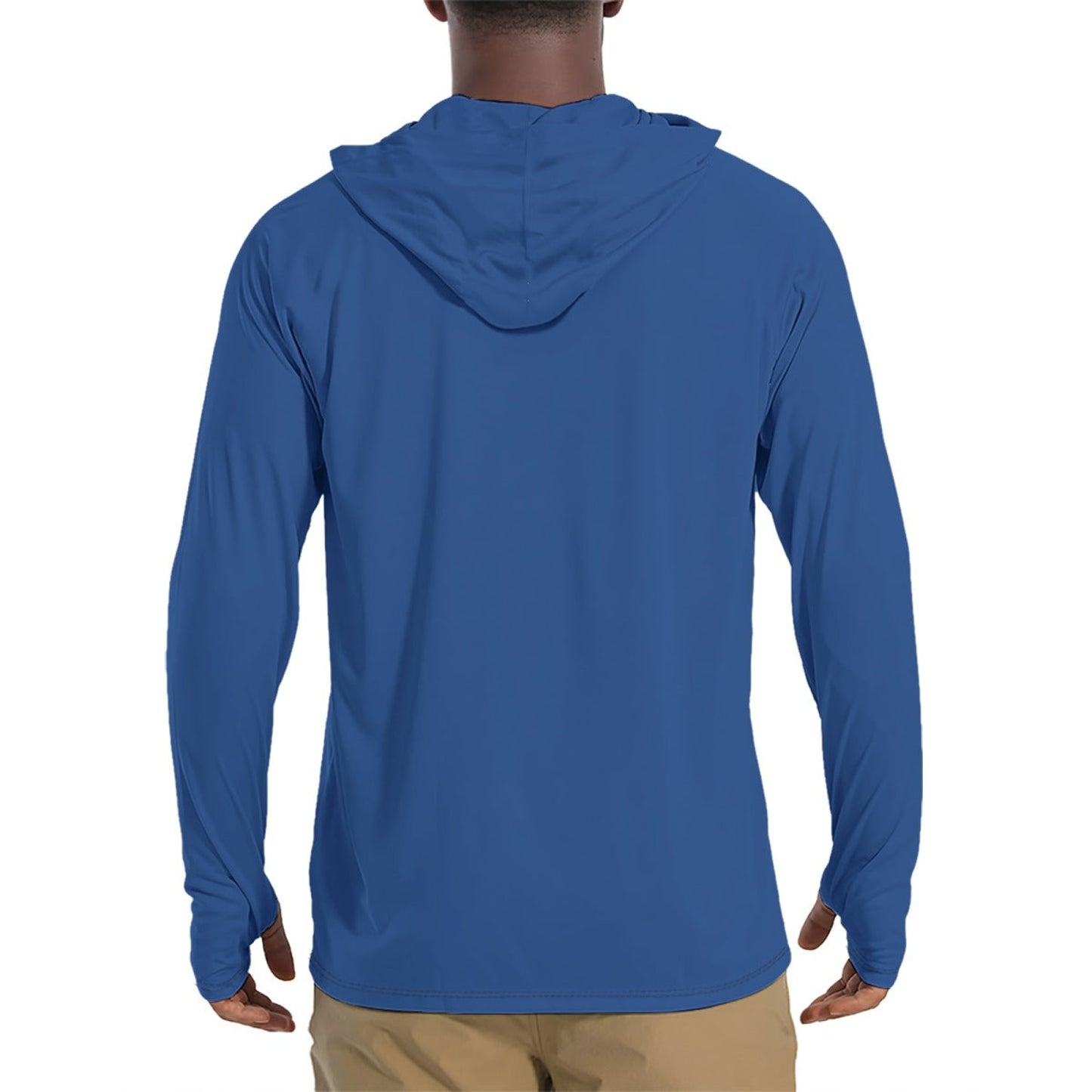 Solid Color Dark Cerulean Mens Sunscreen Sports Hoodie With Thumb Holes - S / White