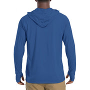 Solid Color Dark Cerulean Mens Sunscreen Sports Hoodie With Thumb Holes - S / White