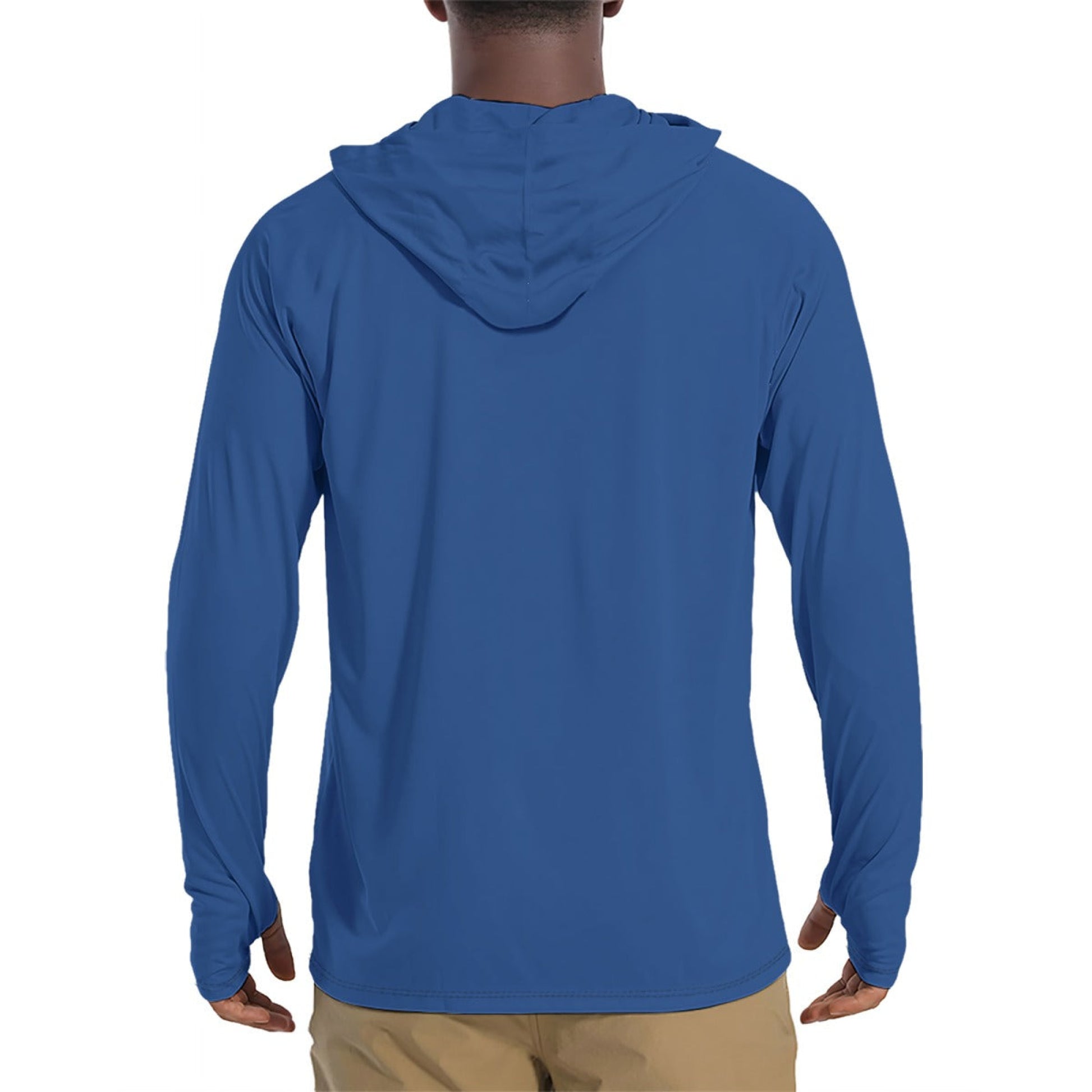 Solid Color Dark Cerulean Mens Sunscreen Sports Hoodie With Thumb Holes - S / White