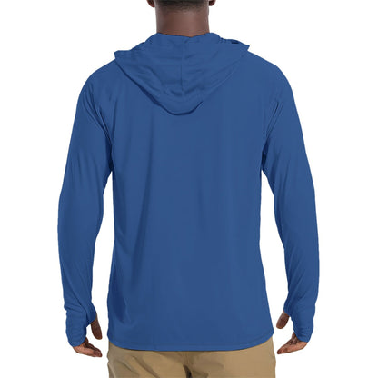 Solid Color Dark Cerulean Mens Sunscreen Sports Hoodie With Thumb Holes - S / White
