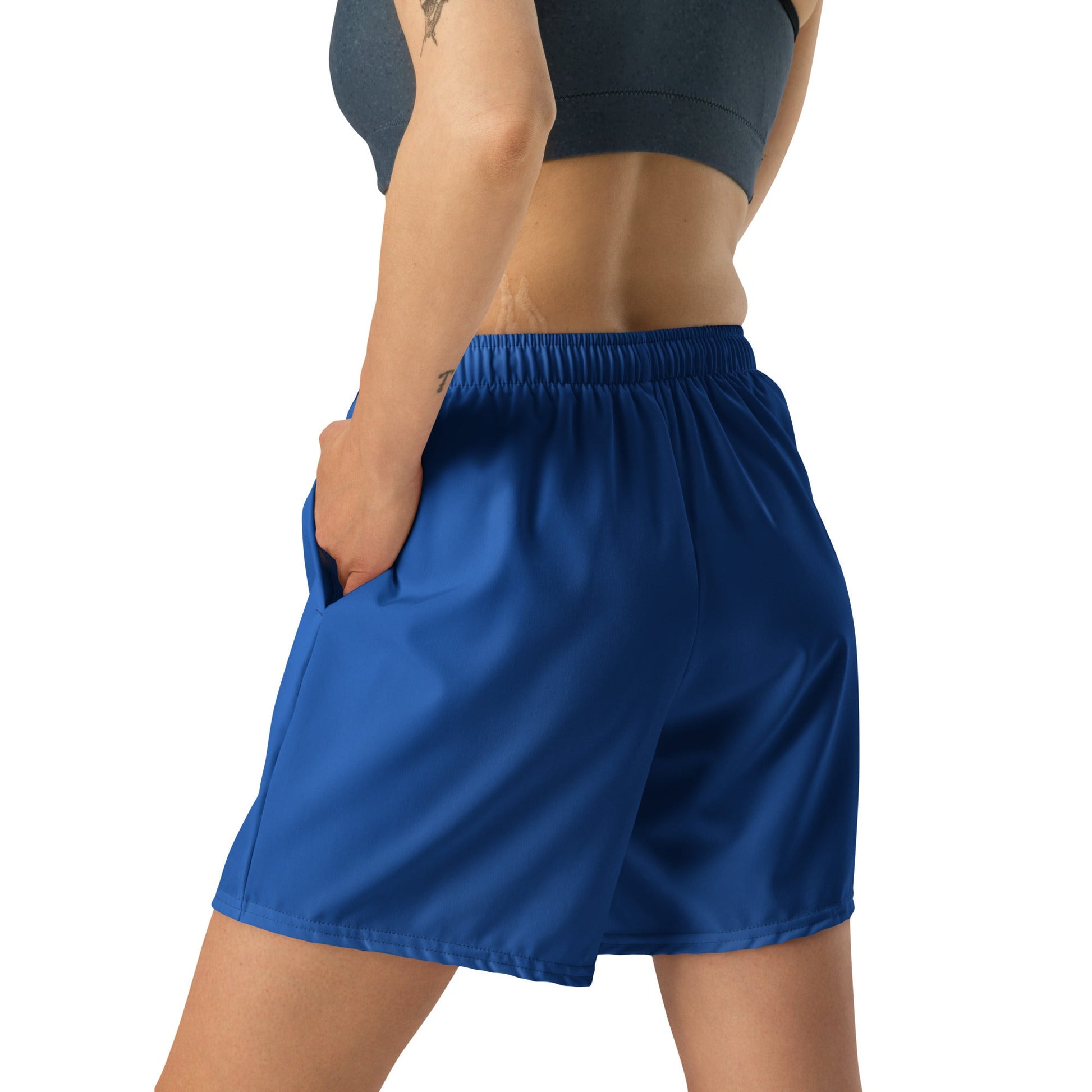 Solid Color Dark Cerulean Unisex Athletic Long Shorts